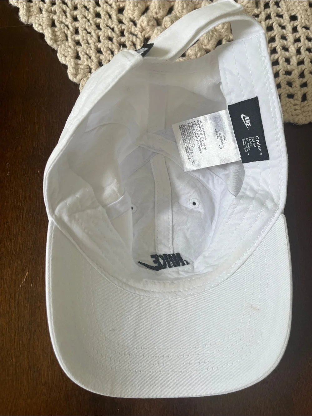 Nike Kids White Cap with Black Swoosh Logo